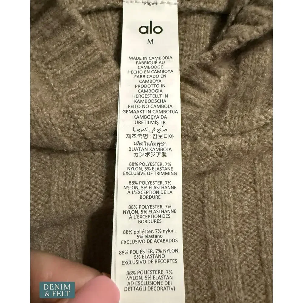 NEW Alo Yoga Cable Knit Winter Bliss Hoodie Light Cocoa Cozy Luxe Cropped Soft M